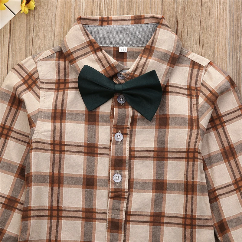 Повседневная рубашка в клетку для маленьких мальчиков 0-24 месяцев комбинезон с