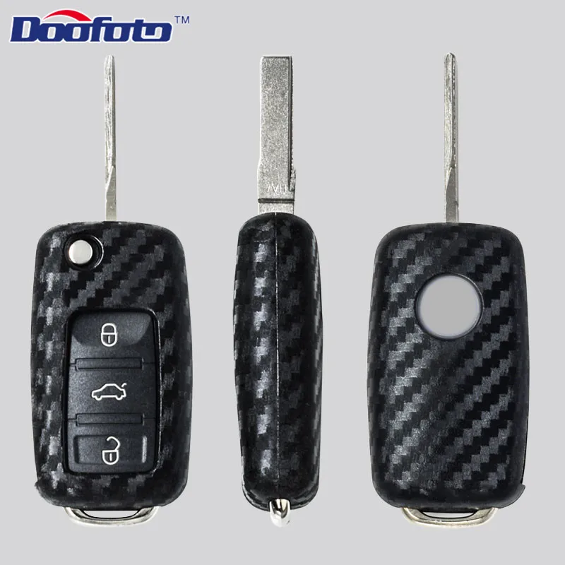 

New Car Key Case Cover For Volkswagen Polo Tiguan VW Passat For protection Skoda Key Cover Car-Styling Carbon Fiber Accessories