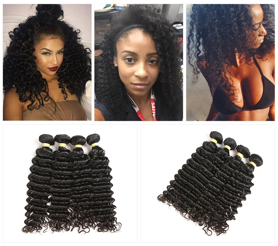 Ali queen hair Products 4 шт. 10А индийские глубокие пучки волнистых волос человеческие волосы плетение натуральные волосы