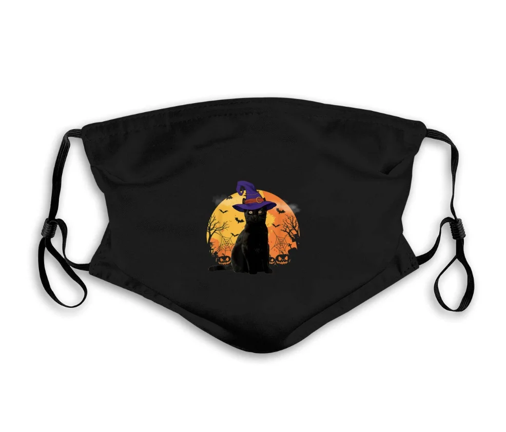 

Funny Witches Cat Halloween Gift Mouth Covering Washable Reusable Fabric Face Mask with Filter