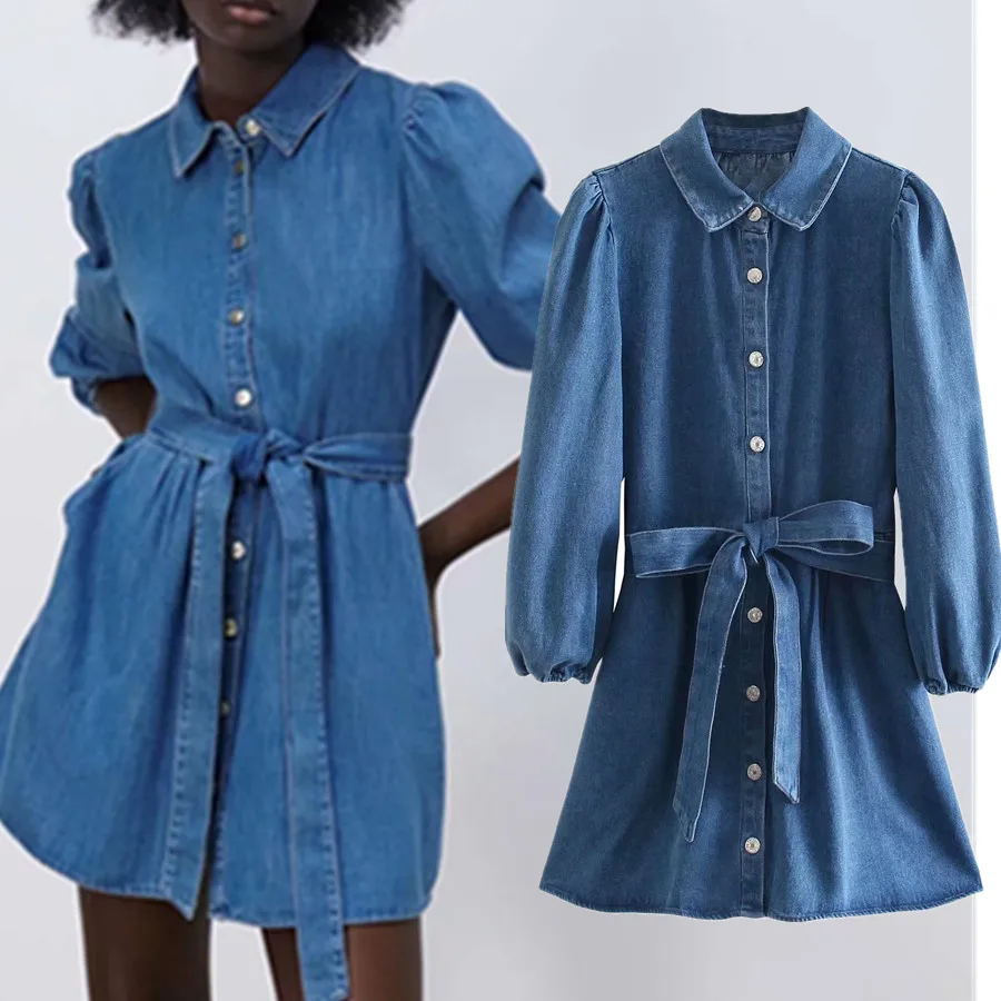 

Elmsk England High Street Vintage Wahed Denim Sashes Dress Women Vestidos De Fiesta De Noche Summer Denim Mini Party Vestidos