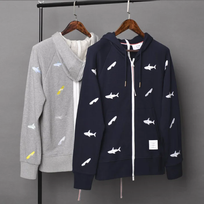 

2021 модная брендовая одежда TB THOM с двойной молнией и капюшоном, хлопковая куртка для мужчин и женщин, толстовки, мужское повседневное пальто ...
