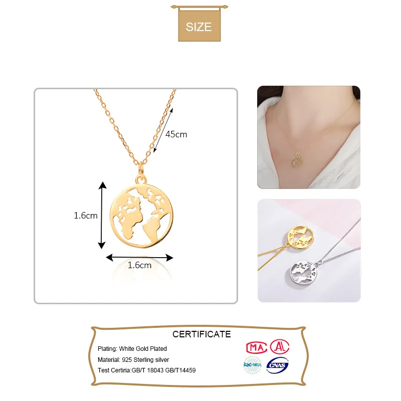 Цепочка с подвеской из серебра 925 пробы картой мира | Украшения и аксессуары