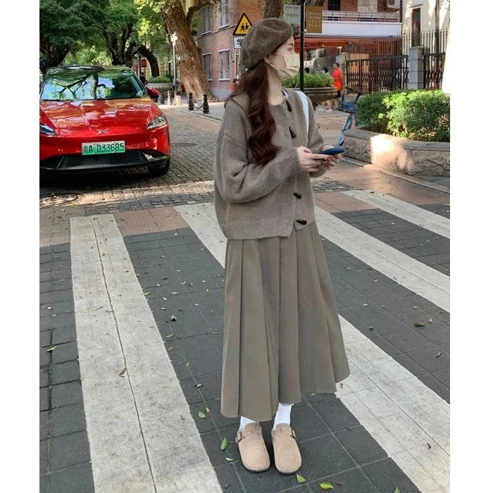 

Женский трикотажный кардиган в стиле ретро, свитер с длинным рукавом и пуговицами из японского рога, весна-осень 2021