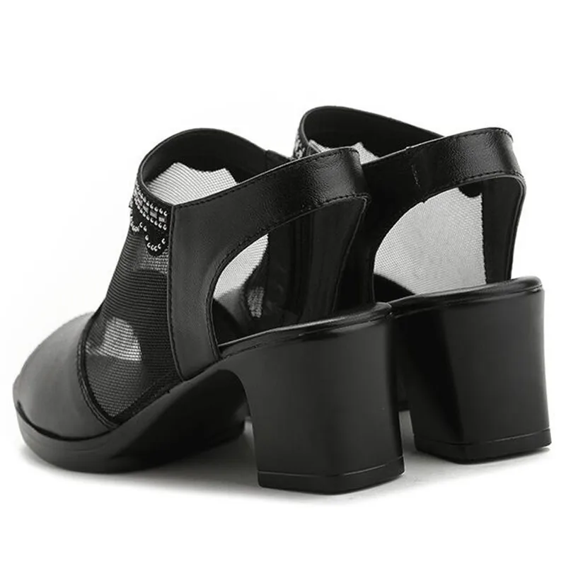 Hot Sales 2022 New Summer Hollow Genuine Leather Women Sandals Fashion Fish Head Comfortable Shoes High Heels 5 Cm | Обувь