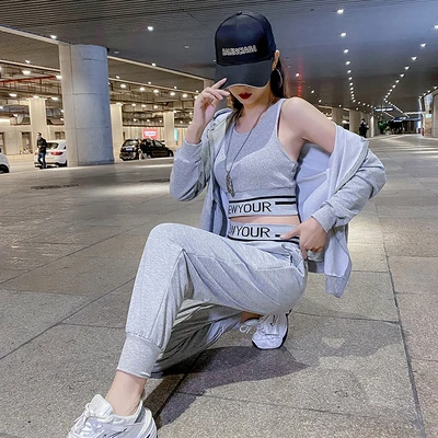 

Korean Style Women 3 Piece Set Top And Pants Casual Womens Tracksuit Set Hooded Matching Sets Leisure Clothes Tracksuits