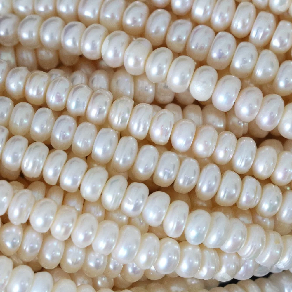 

Natural white freshwater pearls beads abacus button 6x8mm making fashion style jewelry making 15inch B1347