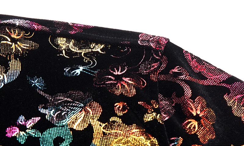 Рубашка мужская бархатная с цветочным принтом блестящая сорочка Slim Fit длинным