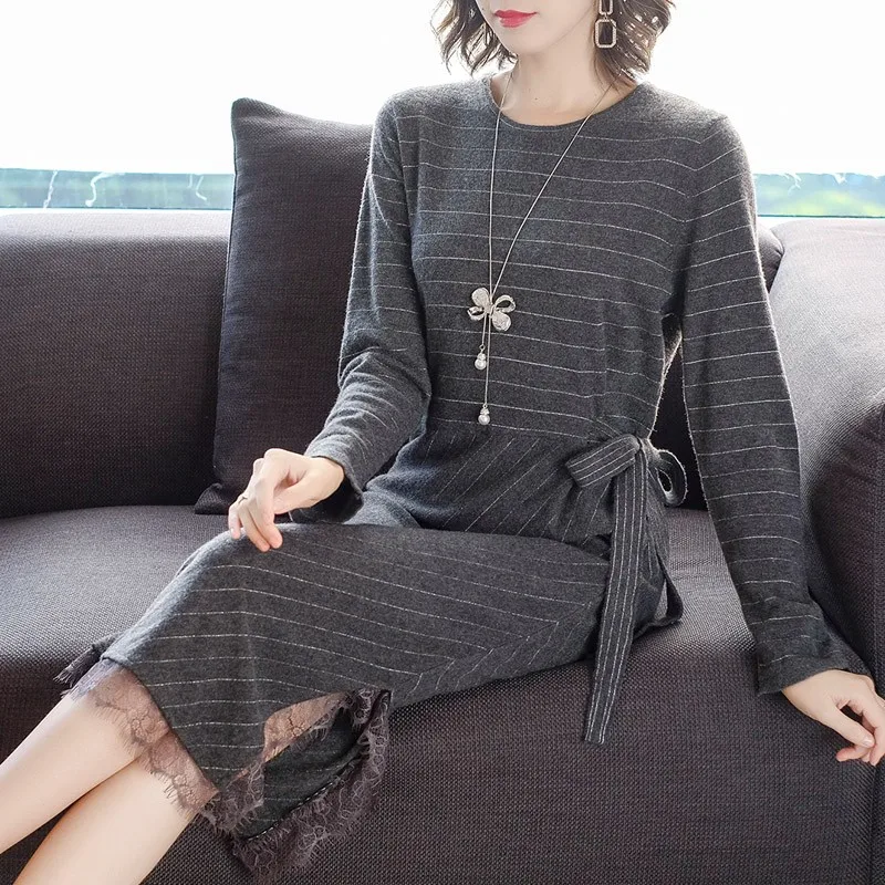 Новинка 2019 корейское осенне-зимнее платье-свитер элегантное женское платье с