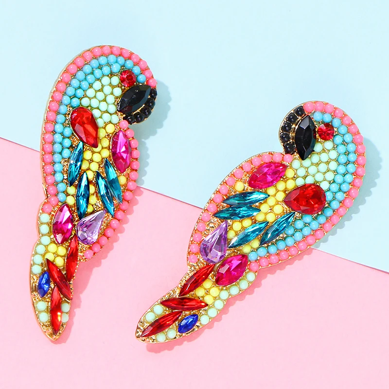 

KOMi BUY 1 GET 1 GIFT Contact US Remark Parrot Party Bar Rhinestone Crystal Earrings for Women Girls Drop Ear Jewelry K0253
