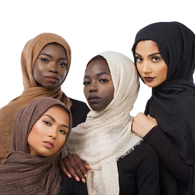 

175X70cm Cotton Plain Color Women Scarf Short Fringe Spring Muslim Shawls and Wraps Cover Headwrap Underscarf Female Foulard