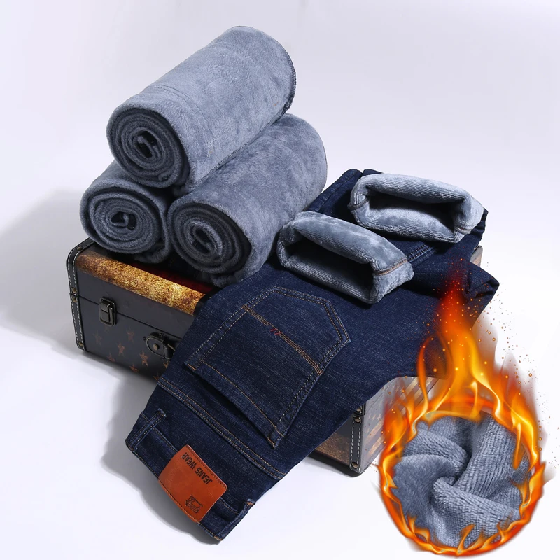 

2020 New Men Activities More Thicken Warm Jeans Autumn Winter Jeans Warm Flocking Warm Soft Men Jeans