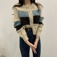 2021 autumn women knitted sweaters female fashion loose patchwork cardigans korean elegant lady casual all match tops