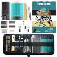 professional 50 pieces drawing pencil set with 3 color sketch book storage bag kit painting for beginner students art supplies