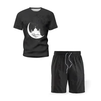 2021 summer new fashion mens sets sportswear black casual t shirtsolid color shorts two piece track and field clothes