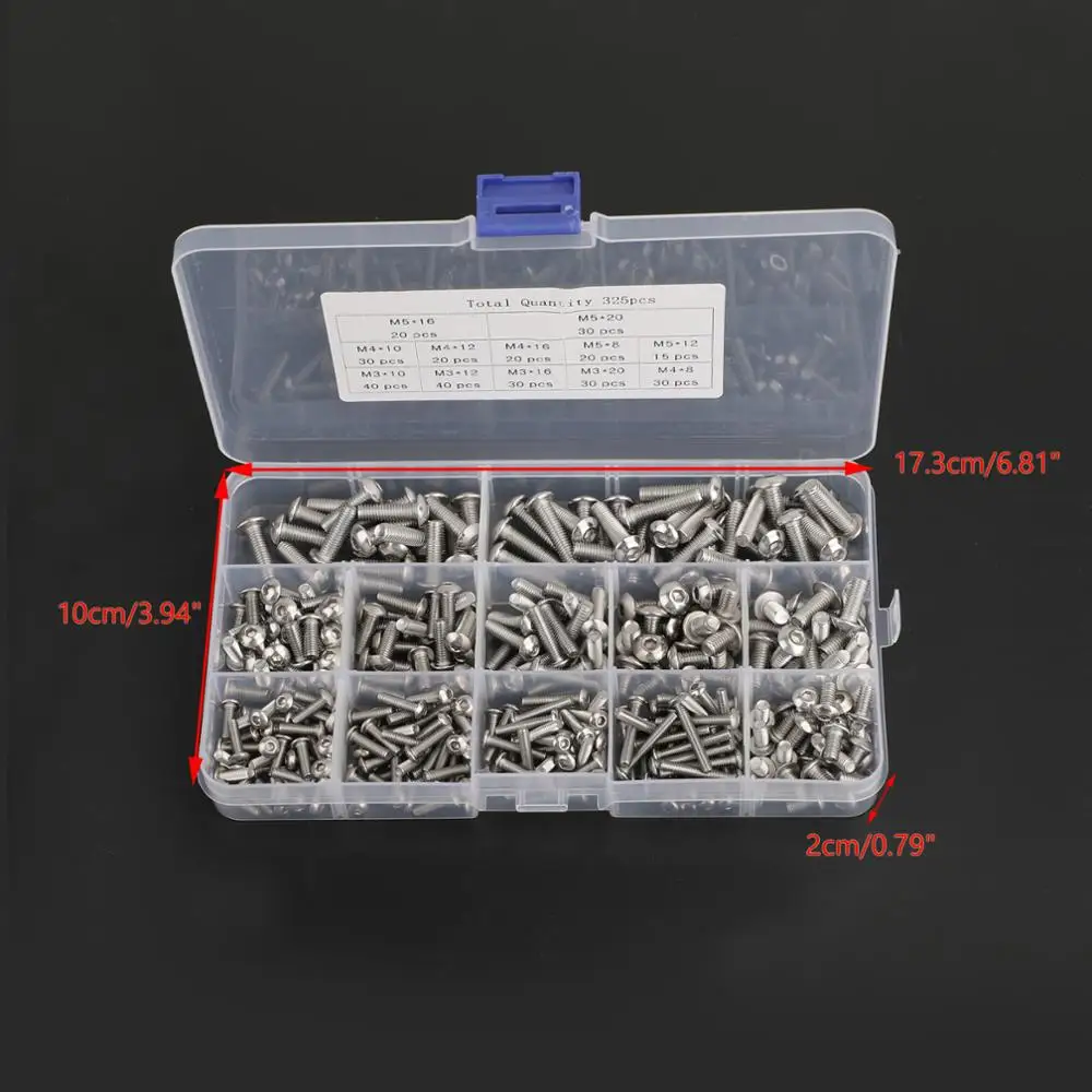 Areyourshop 325 шт. M3 M4 M5 304 набор винтов с шестигранной головкой из нержавеющей стали |