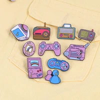 cartoon cute girls pink brooches vintage radio tv game machine characters enamel pins fashion art jewelry children denim badges