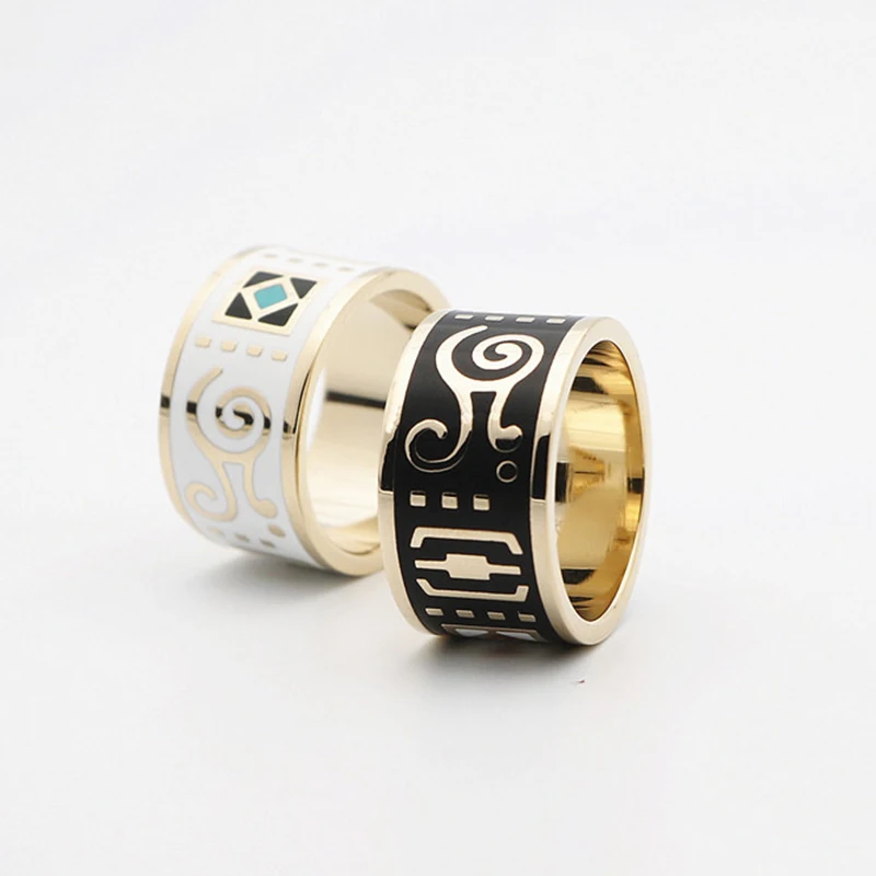 

Barry.Wang Gold Enamel color process Ring For Men Tie Ascot Tie Geometry Rings Men Charms Gift