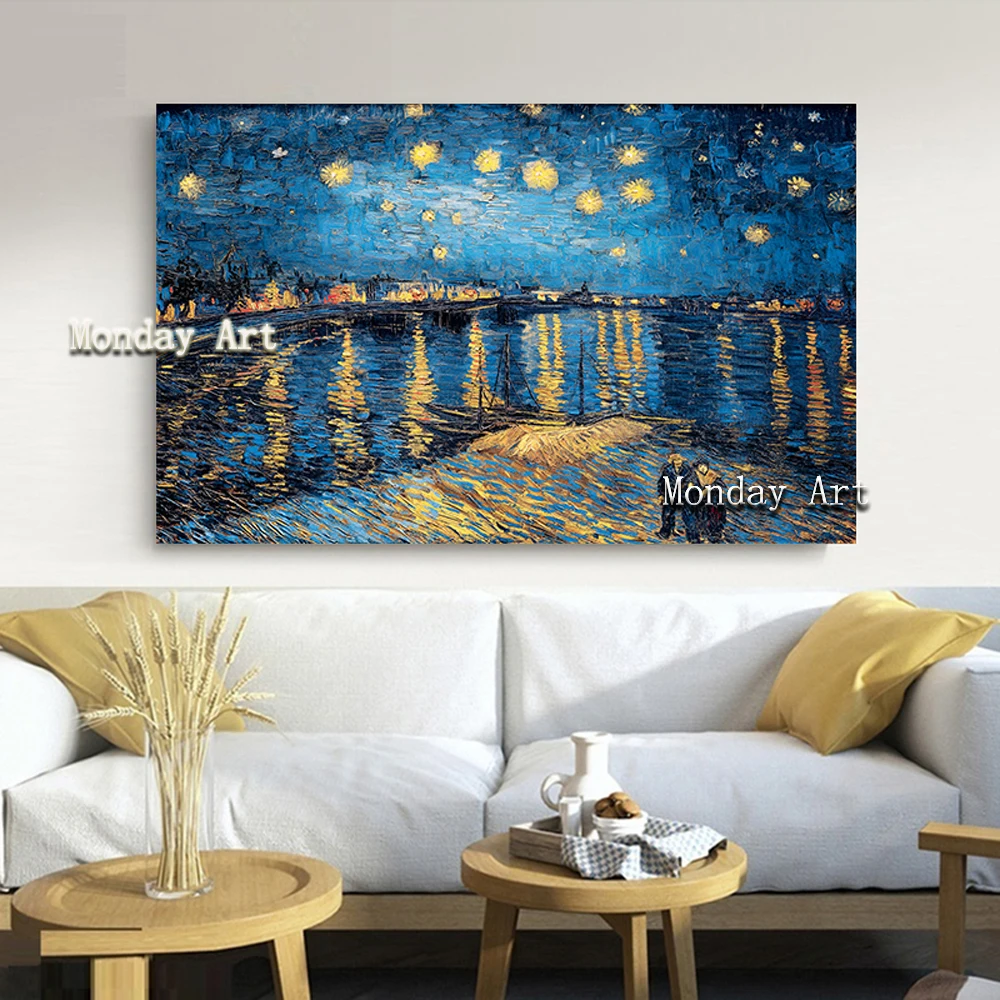 100% ручная роспись Звездная ночь Pictur Vincent Van Gogh известный художественный плакат