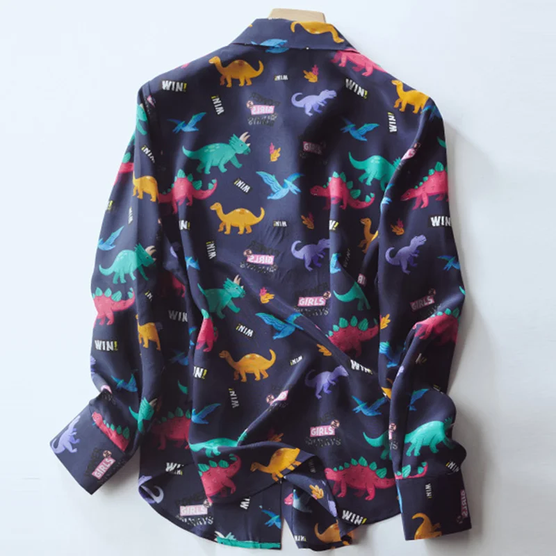 

dinosaur shirt women clothing spring office work long sleeve satin top tops cute shirts 2021 fashion blouses designer blouse for