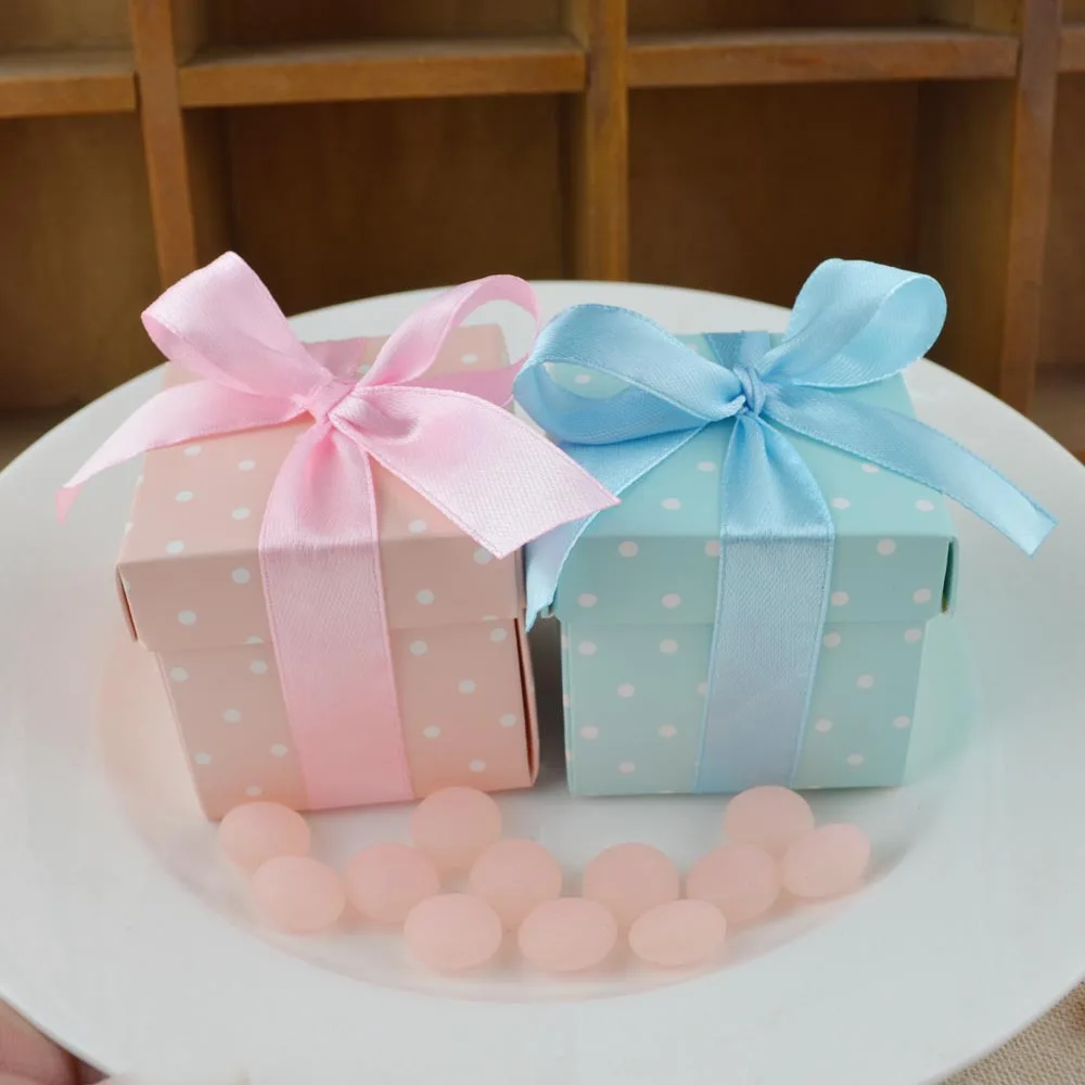 5*5*5 см квадратной формы синий розовый горошек конфетная коробка с лентой для