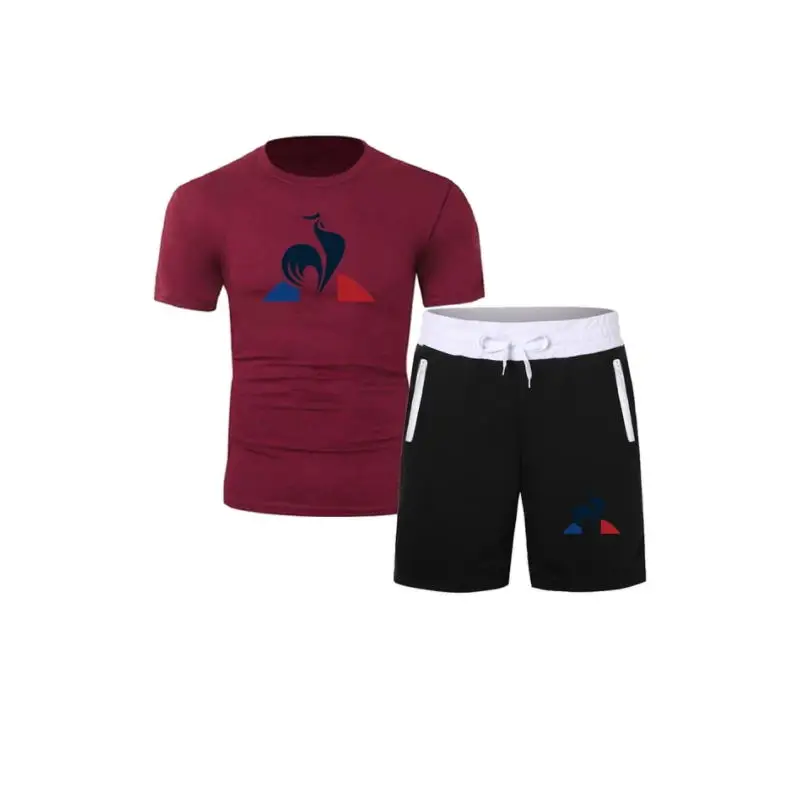 

2021 Summer Fashion Leisure brand Men's Set Tracksuit Sportswear Track Suits Male Sweatsuit Short Sleeves T shirt 2 piece set