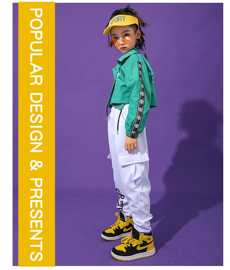 Костюм для танцев в стиле хип-хоп девочек зеленый костюм с длинным рукавом пальто