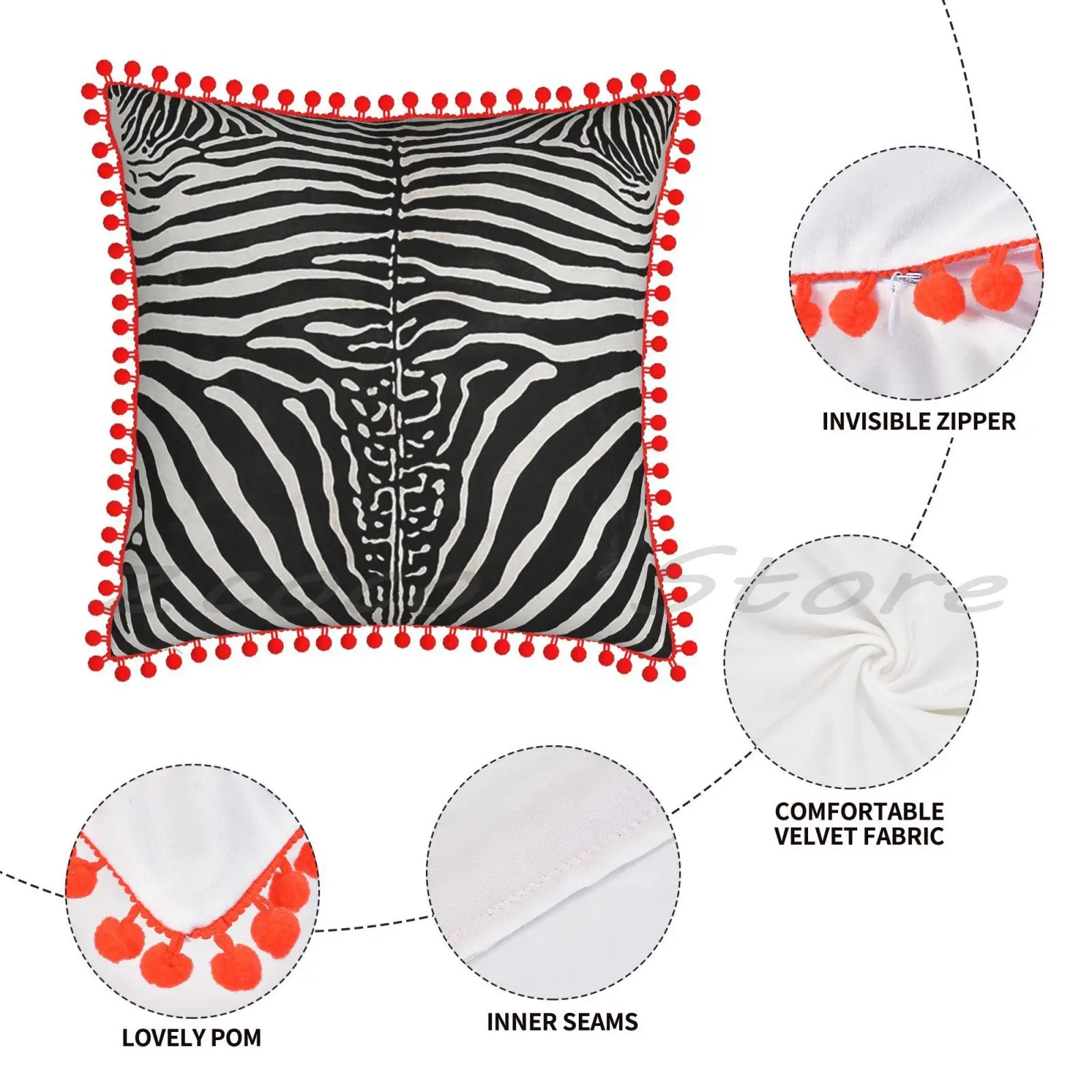 Zebra Print Stripes Skin Hide | Texture Pillowcase Lettering Throw Pillow Cover Cotton Flax Plush Pompom Cruelty Free Animal Дом и сад