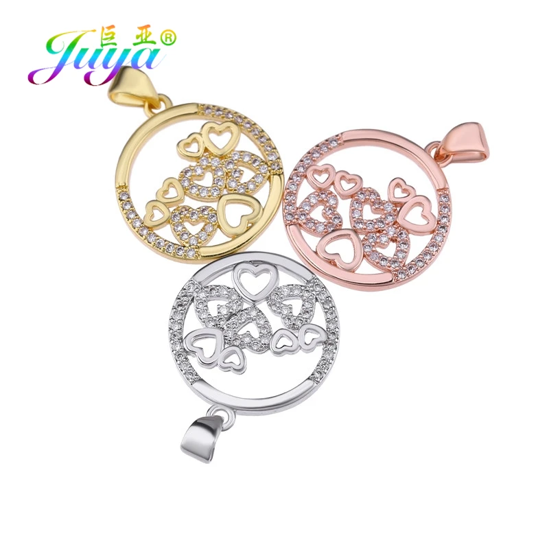 Juya Micro Pave Циркон золото/серебро/розовое золото Любовь Подвеска в виде сердца поставки для женщин модные ювелирные изделия