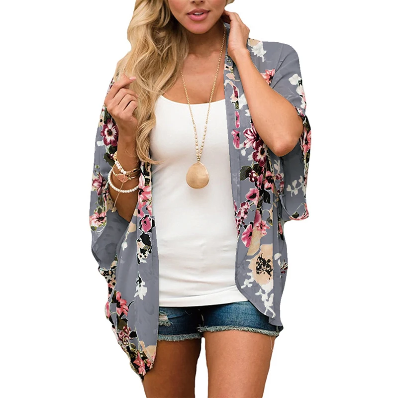 

5 Styles Vintage Floral Print Women Cardigans Plus Size Summer Casual Open Stitch Long Shirts Chiffon Blouses Thin Blouses XXXL