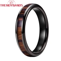 4mm black tungsten carbide rings for women men wedding band wood inlay domed polished shiny comfort fit