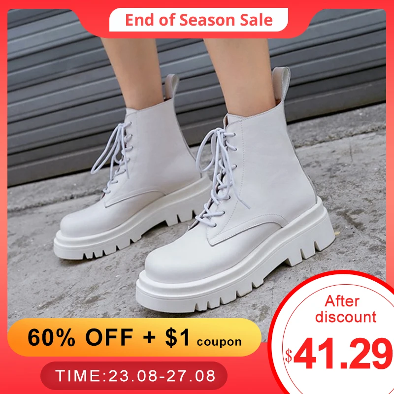 

2021 Size 34-43 2021 INS Woman Real Leather Ankle Boots Fashion Shoes Woman Short Winter Warm Boots Platform Heel Footwear