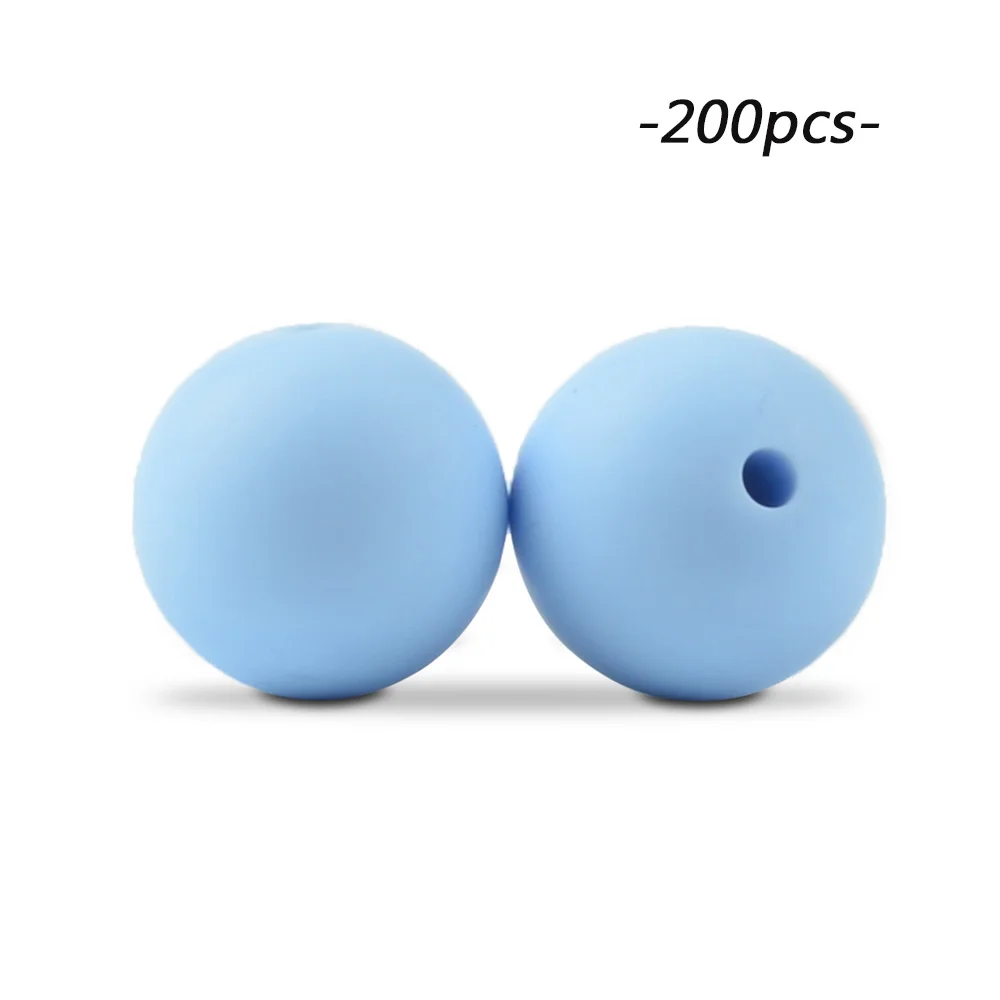 pastel blue LOFCA 200 шт./лот, силиконовые бусины, 15 мм, Круглый прорезыватель, ожерелье, детский прорезыватель, игрушка, BPA бесплатно, сделай сам, жевательные подвески, аксессуары для новорожденных, кормящих - Цвет: pastel blue