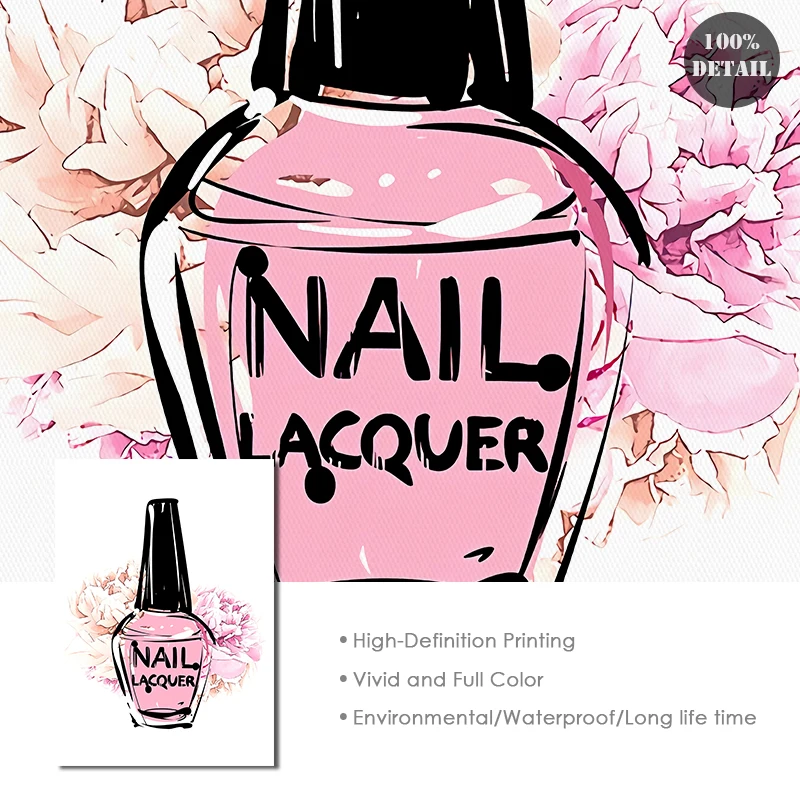Современный модный постер розовый лак для ногтей Картина на холсте с цветами