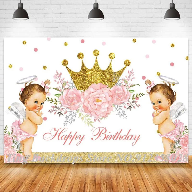 Розовые розы цветы Золотая Корона Новорожденный ребенок душ фото фон Девочка