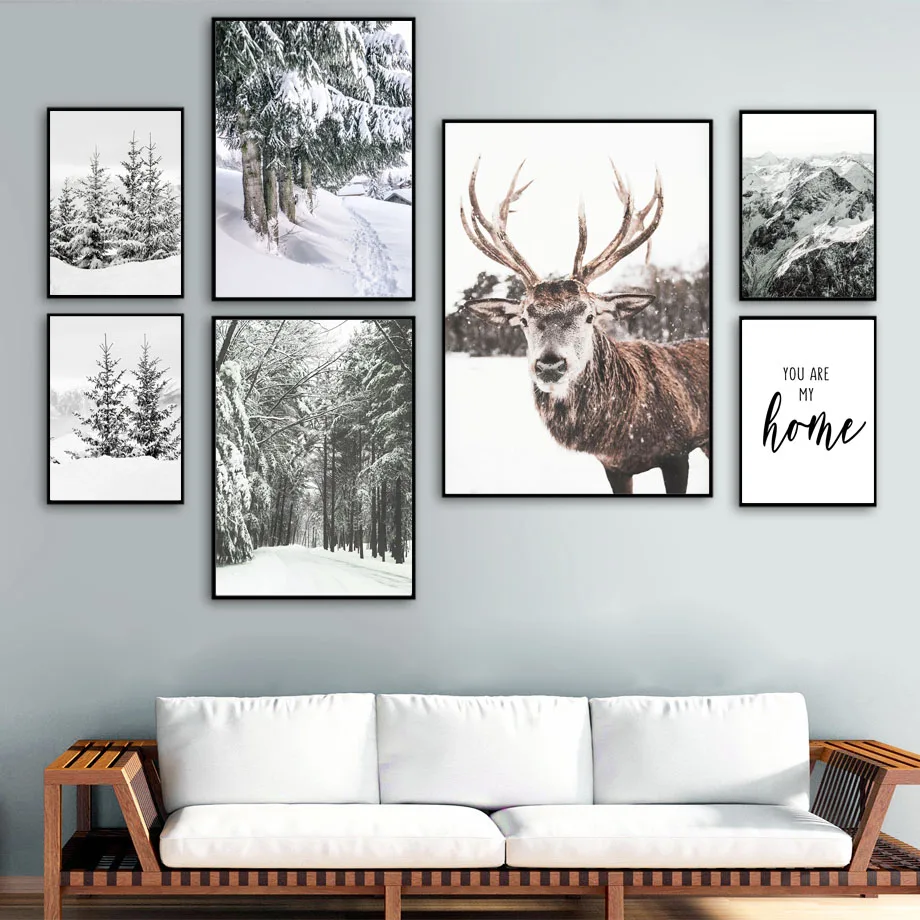 

Pine Tree Snow Mountain Forest Deer Quote Wall Art Canvas Painting Nordic Posters And Prints Wall Pictures For Living Room Decor