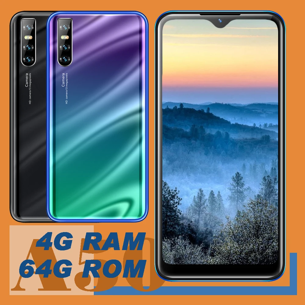 Оригинальные A50 Android смартфоны 4G + 64GROM четырехъядерный телефон с распознаванием