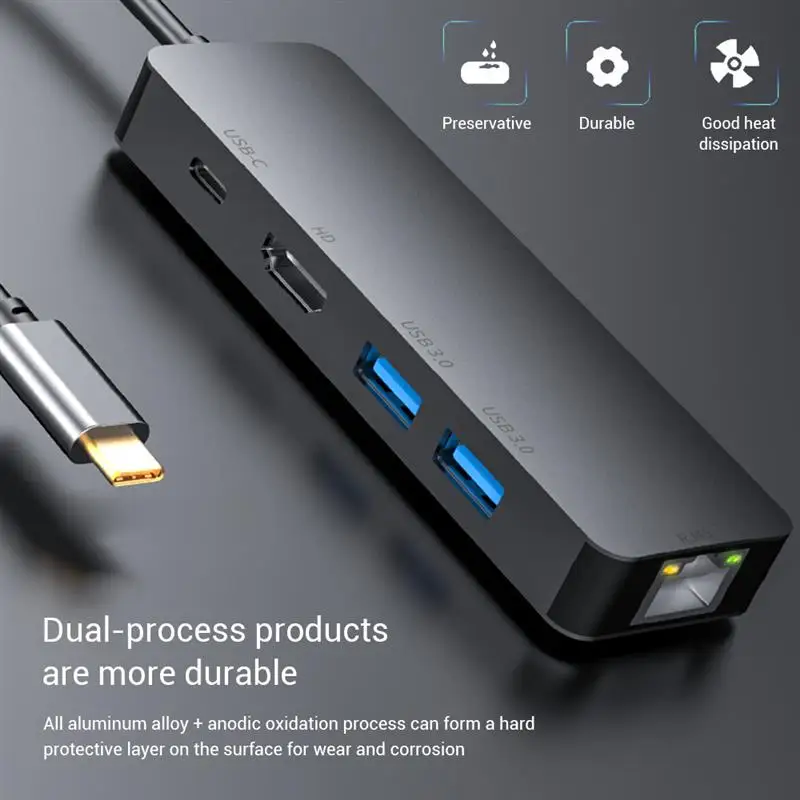 

Концентратор USB 3,0, 5 портов, RJ45, PD, 4K HDMI, разветвитель 5 Гбит/с