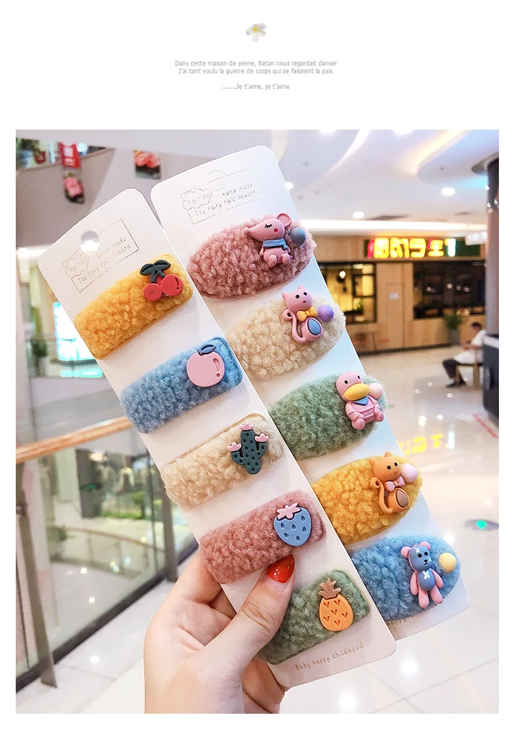 5 шт./компл. дети милые Вязание с рисунком свежих фруктов и цветов по оптовой цене заколки для волос для девочек нейлон заколки в виде леопарда детская женские аксессуары для волос