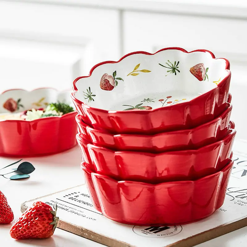 

Wavy Petal Edge Bowl Household Creative Underglaze Color Soup Ceramic Bowl Single Fruit Salad Dessert Bowl
