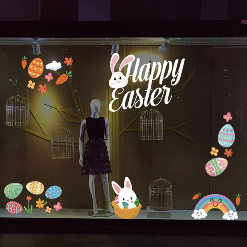 

20x30cm 4PCS/lot Easter Bunny Egg PVC Wall Stickers Window Sticker Decoration DIY Home Shop Restaurant Background Wall