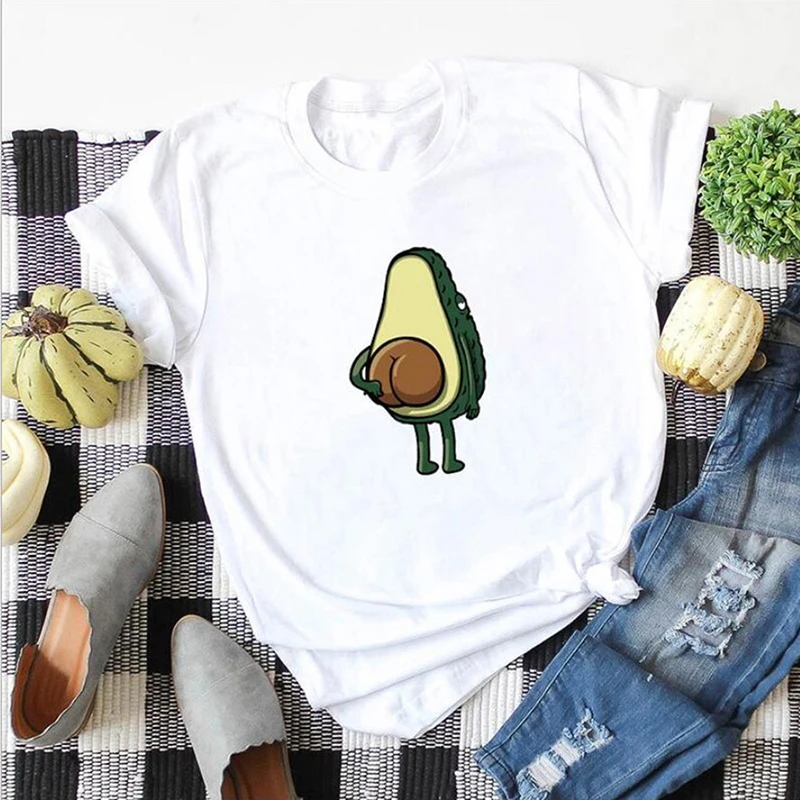 Женские Графические футболки модные 2020 полиэстер Забавный принт авокадо лягушка