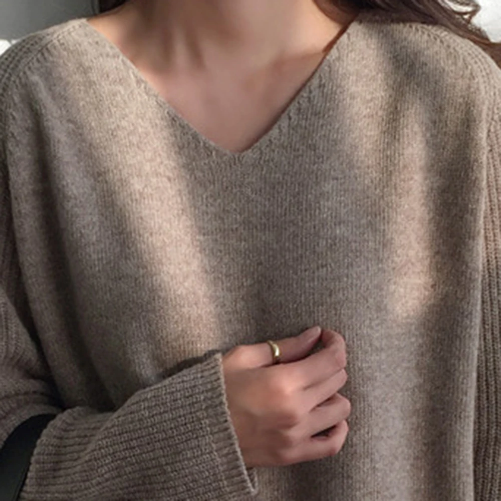 Женское трикотажное платье-свитер в Корейском стиле простой Свободный пуловер