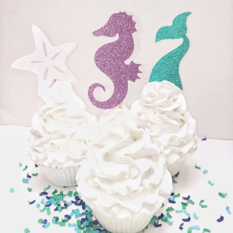 Хвост русалки/гиппокамп/Морская звезда кекс Топпер Под море Свадьба для