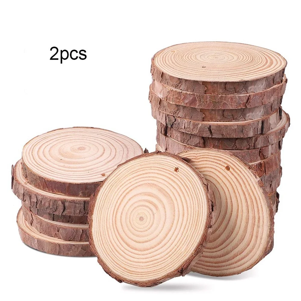 

2pcs 8-10cm Assorted Size Natural Pine Round Unfinished Wood Slices Circles With Tree Bark Log Discs DIY Crafts Wedding Party