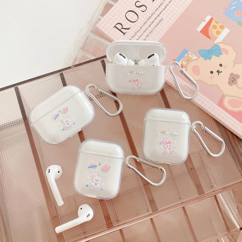 

Cute Cartoon Rainbow Bear Cases For AirPods 1 2 Pro Case Transparent Soft TPU Bluetooth Earphone Charging Box for Air Pods 1 3
