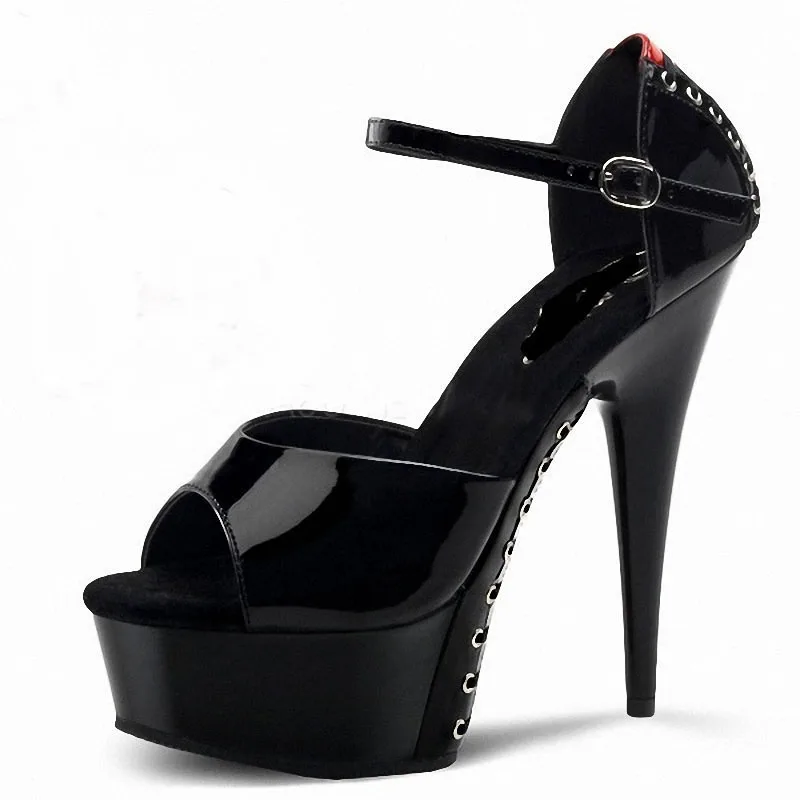 

Mclubgirl 15cm Heels New Round Head Buckle Thin Heel Waterproof Platform Sexy Bag Heel Nightclub Lace Up Sandals LYP