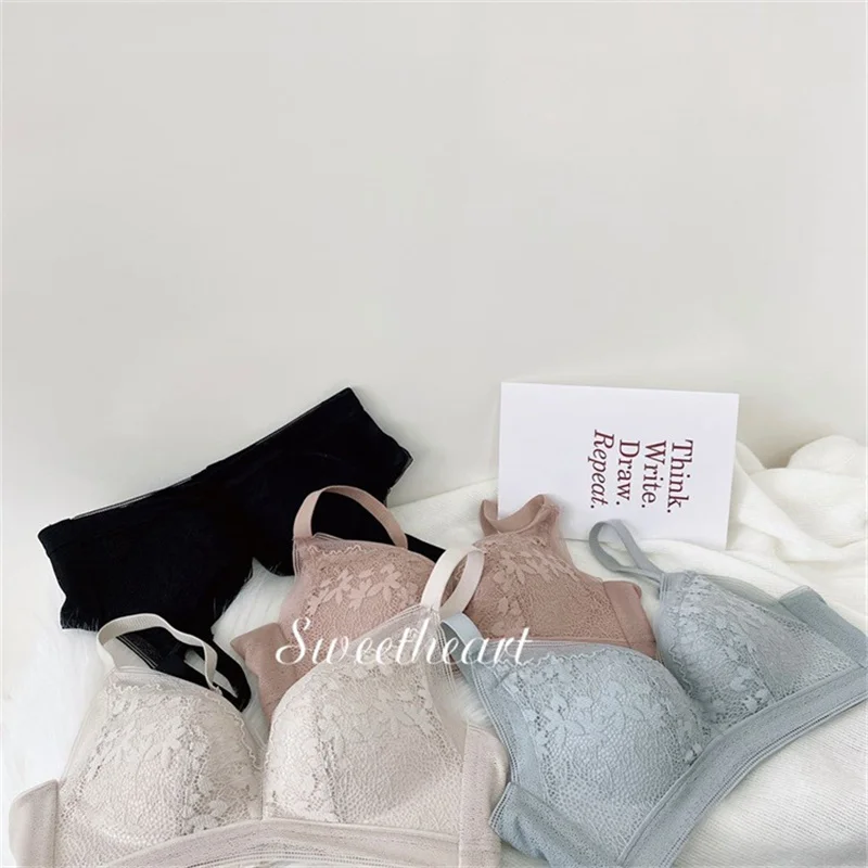 

Lace Underwear for Women Sexy Bralette Wirefree Push-Up Solid Color Underwear Breathable Thin Small Chest Lingerie
