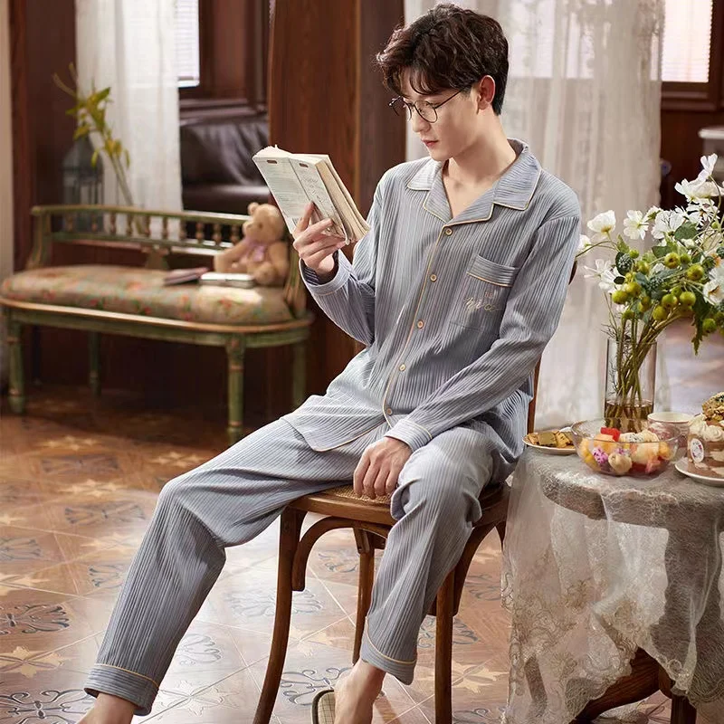 Autumn Men's Cotton Pajamas Sets Long Sleeve Male Sleepwear Plus Size L-3XL Casual Sleepwear Pyjamas Pijamas Homewear