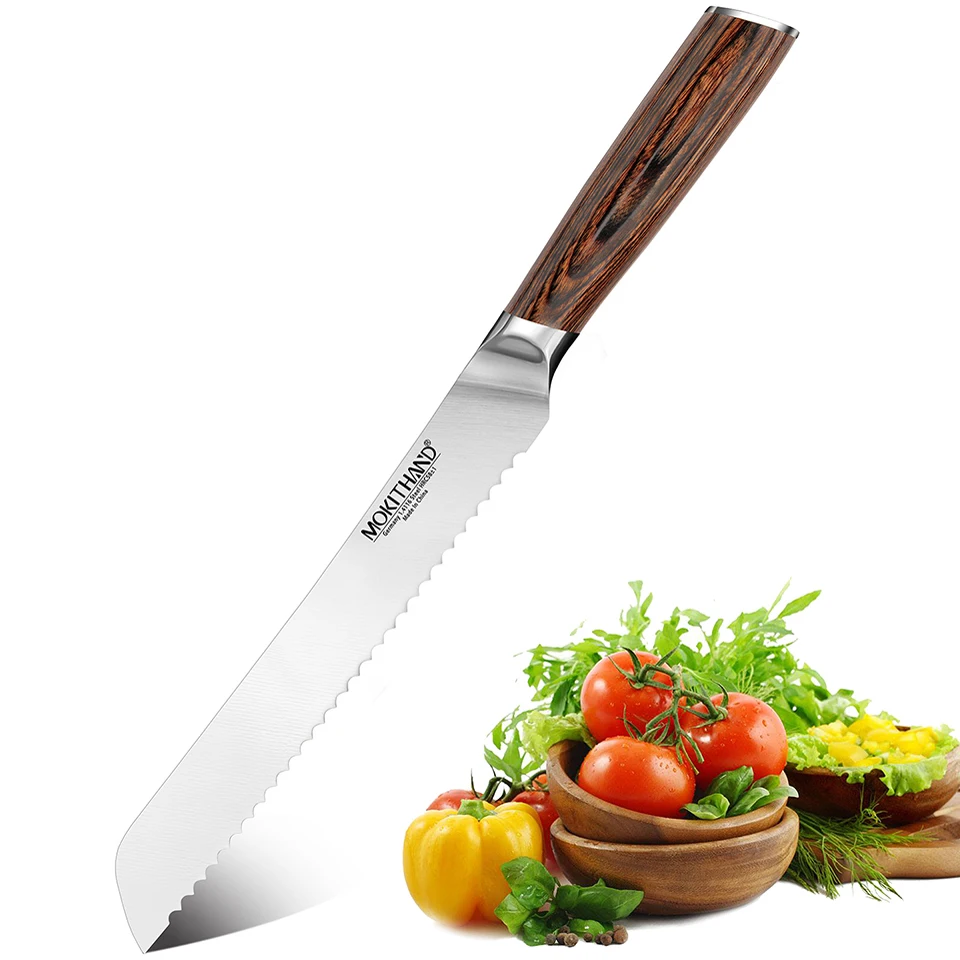 

8 Inch Bread knife with Serrated Blade Germany 1.4116 Steel Professional Kitchen Bread Cheese Cake Cutter Tool for Cooking